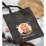 Bk Gift Kişiye Özel Anneler Günü Karikatürlü Antrasit Kumaş Bez Çanta, Baskılı Omuz Çantası, Alışveriş Çantası, Anneye Hediye-1