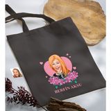 Bk Gift Kişiye Özel Anneler Günü Karikatürlü Antrasit Kumaş Bez Çanta, Baskılı Omuz Çantası, Alışveriş Çantası, Anneye Hediye-2