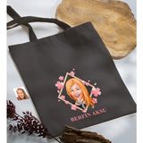 Bk Gift Kişiye Özel Anneler Günü Karikatürlü Antrasit Kumaş Bez Çanta, Baskılı Omuz Çantası, Alışveriş Çantası, Anneye Hediye-4