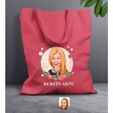 Bk Gift Kişiye Özel Anneler Günü Karikatürlü Kırmızı Kumaş Bez Çanta, Baskılı Omuz Çantası, Alışveriş Çantası, Anneye Hediye-1