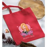 Bk Gift Kişiye Özel Anneler Günü Karikatürlü Kırmızı Kumaş Bez Çanta, Baskılı Omuz Çantası, Alışveriş Çantası, Anneye Hediye-2