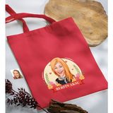 Bk Gift Kişiye Özel Anneler Günü Karikatürlü Kırmızı Kumaş Bez Çanta, Baskılı Omuz Çantası, Alışveriş Çantası, Anneye Hediye-5