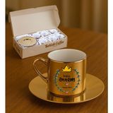 Bk Gift Kişiye Özel Anneler Günü Tasarımlı Porselen Metalik Altın Kahve Fincanı 6 'lı Set-1, Anneye Hediye, Anneler Günü Hediyesi - Renk - Renkli