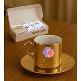 Bk Gift Kişiye Özel Anneler Günü Tasarımlı Porselen Metalik Altın Kahve Fincanı 6 'lı Set-2, Anneye Hediye, Anneler Günü Hediyesi - Renk - Renkli