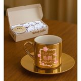Bk Gift Kişiye Özel Anneler Günü Tasarımlı Porselen Metalik Altın Kahve Fincanı 6 'lı Set-3, Anneye Hediye, Anneler Günü Hediyesi - Renk - Renkli