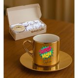 Bk Gift Kişiye Özel Anneler Günü Tasarımlı Porselen Metalik Altın Kahve Fincanı 6 'lı Set-4, Anneye Hediye, Anneler Günü Hediyesi - Renk - Renkli