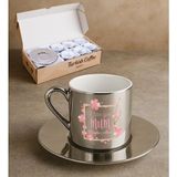 Bk Gift Kişiye Özel Anneler Günü Tasarımlı Porselen Metalik Gümüş Kahve Fincanı 6 'lı Set-3, Anneye Hediye, Anneler Günü Hediyesi - Renk - Renkli