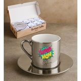 Bk Gift Kişiye Özel Anneler Günü Tasarımlı Porselen Metalik Gümüş Kahve Fincanı 6 'lı Set-4, Anneye Hediye, Anneler Günü Hediyesi - Renk - Renkli