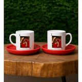 Bk Gift Kişiye Özel Aşkımızın Ası Fotoğraflı Iskambil Tasarımlı 2'li Kırmızı Tabaklı Türk Kahvesi Fincan Takımı-3, Sevgiliye Hediye, Arkadaşa Hediye, Eşe Hediye