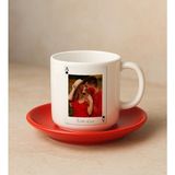 Bk Gift Kişiye Özel Aşkımızın Ası Fotoğraflı Iskambil Tasarımlı Kırmızı Tabaklı Türk Kahvesi Fincan Takımı-4, Sevgiliye Hediye, Arkadaşa Hediye, Eşe Hediye