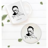 Bk Gift Kişiye Özel Atatürk Temalı Beyaz Kupa Bardak Ve Yuvarlak Ahşap Bardak Altlığı Hediye Seti -19