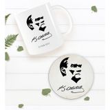 Bk Gift Kişiye Özel Atatürk Temalı Beyaz Kupa Bardak Ve Yuvarlak Ahşap Bardak Altlığı Hediye Seti -24
