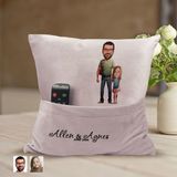 Bk Gift Kişiye Özel Baba Kız Karikatür Tasarımlı Organizer Kumanda ve Atıştırmalık Cepli Pembe Kırlent Yastık-20 Arkadaşa , Cepli Yastık