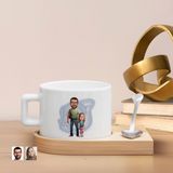 Bk Gift Kişiye Özel Baba Kız Karikatürlü-20, Ahşap Altlıklı Seramik Fincan, Babaya Hediye, Arkadaşa Hediye - Renk - Renkli