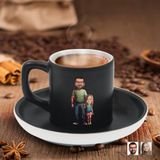 Bk Gift Kişiye Özel Baba Kız Karikatürlü Siyah Renk Türk Kahvesi Fincanı-1, Arkadaşa Hediye, Aileye Hediye, Yıl Dönümü Hediyesi
