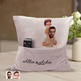 Bk Gift Kişiye Özel Baba Oğul Karikatür Tasarımlı Organizer Kumanda ve Atıştırmalık Cepli Pembe Kırlent Yastık-20 Arkadaşa , Cepli Yastık