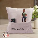 Bk Gift Kişiye Özel Baba Oğul Karikatür Tasarımlı Organizer Kumanda ve Atıştırmalık Cepli Pembe Kırlent Yastık-21 Arkadaşa , Cepli Yastık
