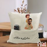 Bk Gift Kişiye Özel Baba Oğul Karikatür Tasarımlı Organizer Kumanda ve Atıştırmalık Cepli Sarı Kırlent Yastık-20 Arkadaşa , Cepli Yastık