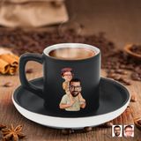Bk Gift Kişiye Özel Baba Oğul Karikatürlü Siyah Renk Türk Kahvesi Fincanı-1, Arkadaşa Hediye, Aileye Hediye, Yıl Dönümü Hediyesi