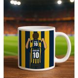 Bk Gift Kişiye Özel Baba&çocuk Sarı-Lacivert Forma Tasarımlı Beyaz Kupa Bardak, Arkadaşa Hediye, Sevgiliye Hediye, Taraftar Hediyesi - Renk - Renkli