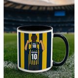 Bk Gift Kişiye Özel Baba&çocuk Sarı-Lacivert Forma Tasarımlı Siyah Kupa Bardak, Arkadaşa Hediye, Sevgiliye Hediye, Taraftar Hediyesi - Renk - Renkli