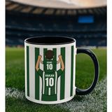 Bk Gift Kişiye Özel Baba&çocuk Yeşil-Beyaz Forma Tasarımlı Siyah Kupa Bardak, Arkadaşa Hediye, Sevgiliye Hediye, Taraftar Hediyesi - Renk - Renkli