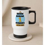 Bk Gift Kişiye Özel Babalar Günü Tasarımlı Kulplu Beyaz Çelik Bardak Termos Mug 450ML-11, Babalar Günü , Babaya