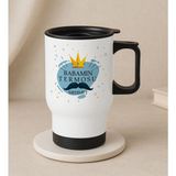 Bk Gift Kişiye Özel Babalar Günü Tasarımlı Kulplu Beyaz Çelik Bardak Termos Mug 450ML-2, Babalar Günü , Babaya