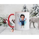 Bk Gift Kişiye Özel Badminton Karikatürlü Kırmızı Kupa Bardak-1, Sevgiliye Hediye, Arkadaşa Hediye