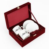 Bk Gift Kişiye Özel Bordo Kadife Kutulu Ikili Isimli Kahve Fincanı, Yeni Iş Hediyesi, Arkadaşa Hediye