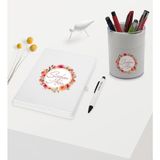 Bk Gift Kişiye Özel Çiçek Tasarımlı Beyaz Defter Kalem ve Kalemlik Hediye Seti - Model 12