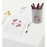 Bk Gift Kişiye Özel Çiçek Tasarımlı Beyaz Defter Kalem ve Kalemlik Hediye Seti - Model 15