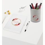 Bk Gift Kişiye Özel Çiçek Tasarımlı Beyaz Defter Kalem ve Kalemlik Hediye Seti - Model 18
