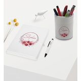 Bk Gift Kişiye Özel Çiçek Tasarımlı Beyaz Defter Kalem ve Kalemlik Hediye Seti - Model 1