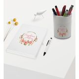 Bk Gift Kişiye Özel Çiçek Tasarımlı Beyaz Defter Kalem ve Kalemlik Hediye Seti - Model 23