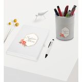 Bk Gift Kişiye Özel Çiçek Tasarımlı Beyaz Defter Kalem ve Kalemlik - Model 21