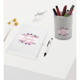 Bk Gift Kişiye Özel Çiçek Tasarımlı Beyaz Defter Kalem ve Kalemlik - Model 22
