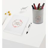 Bk Gift Kişiye Özel Çiçek Tasarımlı Beyaz Defter Kalem ve Kalemlik - Model 5