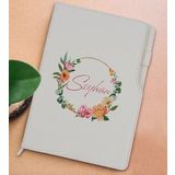 BK Gift Kişiye Özel Çiçek Tasarımlı Beyaz Termo Deri Not Defteri 15x21cm-10