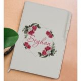 Bk Gift Kişiye Özel Çiçek Tasarımlı Beyaz Termo Deri Not Defteri 15X21CM-15 - Renkli