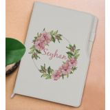 BK Gift Kişiye Özel Çiçek Tasarımlı Beyaz Termo Deri Not Defteri 15x21cm-17