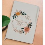 BK Gift Kişiye Özel Çiçek Tasarımlı Beyaz Termo Deri Not Defteri 15x21cm-20