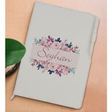 Bk Gift Kişiye Özel Çiçek Tasarımlı Beyaz Termo Deri Not Defteri 15X21CM-22 - Renkli