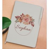 Bk Gift Kişiye Özel Çiçek Tasarımlı Beyaz Termo Deri Not Defteri 15X21CM-26 - Renkli
