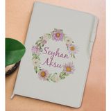 Bk Gift Kişiye Özel Çiçek Tasarımlı Beyaz Termo Deri Not Defteri 15X21CM-4 - Renkli