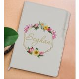BK Gift Kişiye Özel Çiçek Tasarımlı Beyaz Termo Deri Not Defteri 15x21cm-9
