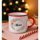 Bk Gift Kişiye Özel Çiçek Tasarımlı Kırmızı Emaye Kupa Bardak -21, Arkadaşa Hediye, Sevgiliye Hediye