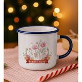 Bk Gift Kişiye Özel Çiçek Tasarımlı Lacivert Emaye Kupa Bardak -16, Arkadaşa Hediye, Sevgiliye Hediye