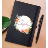 Bk Gift Kişiye Özel Çiçek Tasarımlı Siyah Defter ve Metal Versatil Kalem(0,7 Kurşun) Hediye Seti-10