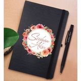 Bk Gift Kişiye Özel Çiçek Tasarımlı Siyah Defter ve Metal Versatil Kalem(0,7 Kurşun) Hediye Seti-12